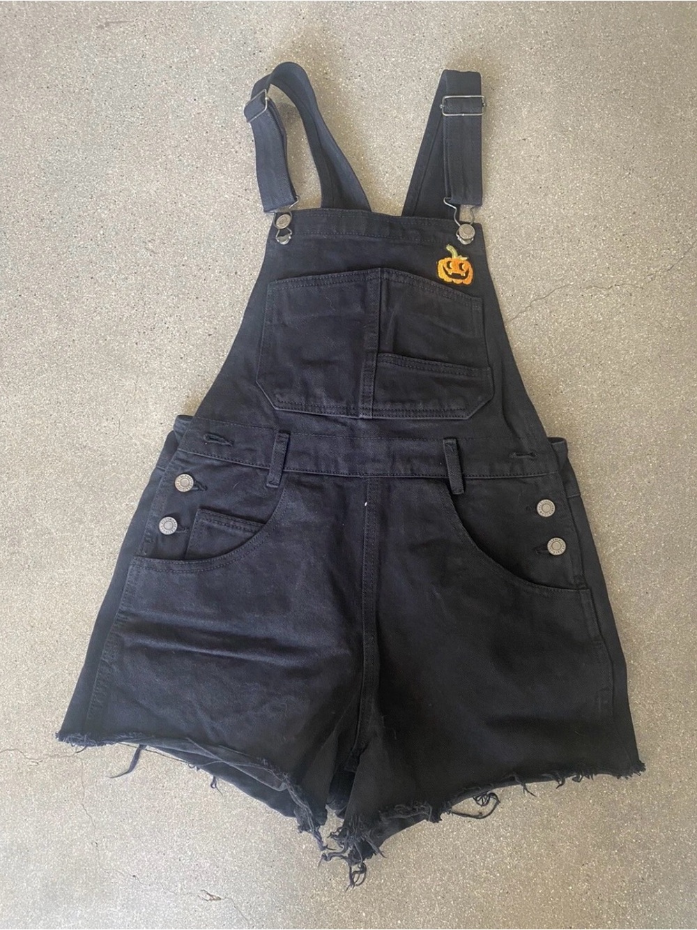 Brandy Melville - J. Gault Black Denim Short Overalls with Halloween patches